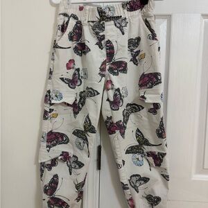 Casual Butterfly Print Pants in Off-white with Relaxed Fit